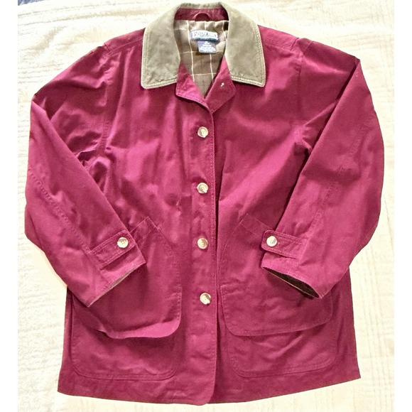 Lands' End Jackets & Blazers - Lands End Barn Coat Womens Medium Brick Chore Jacket Corduroy Collar Plaid Lined